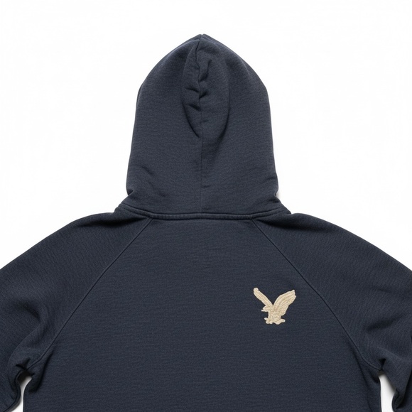 Vintage American Eagle Fleece Pullover Hoodie Blue Y2K Distressed Grunge Size M - Picture 4 of 9